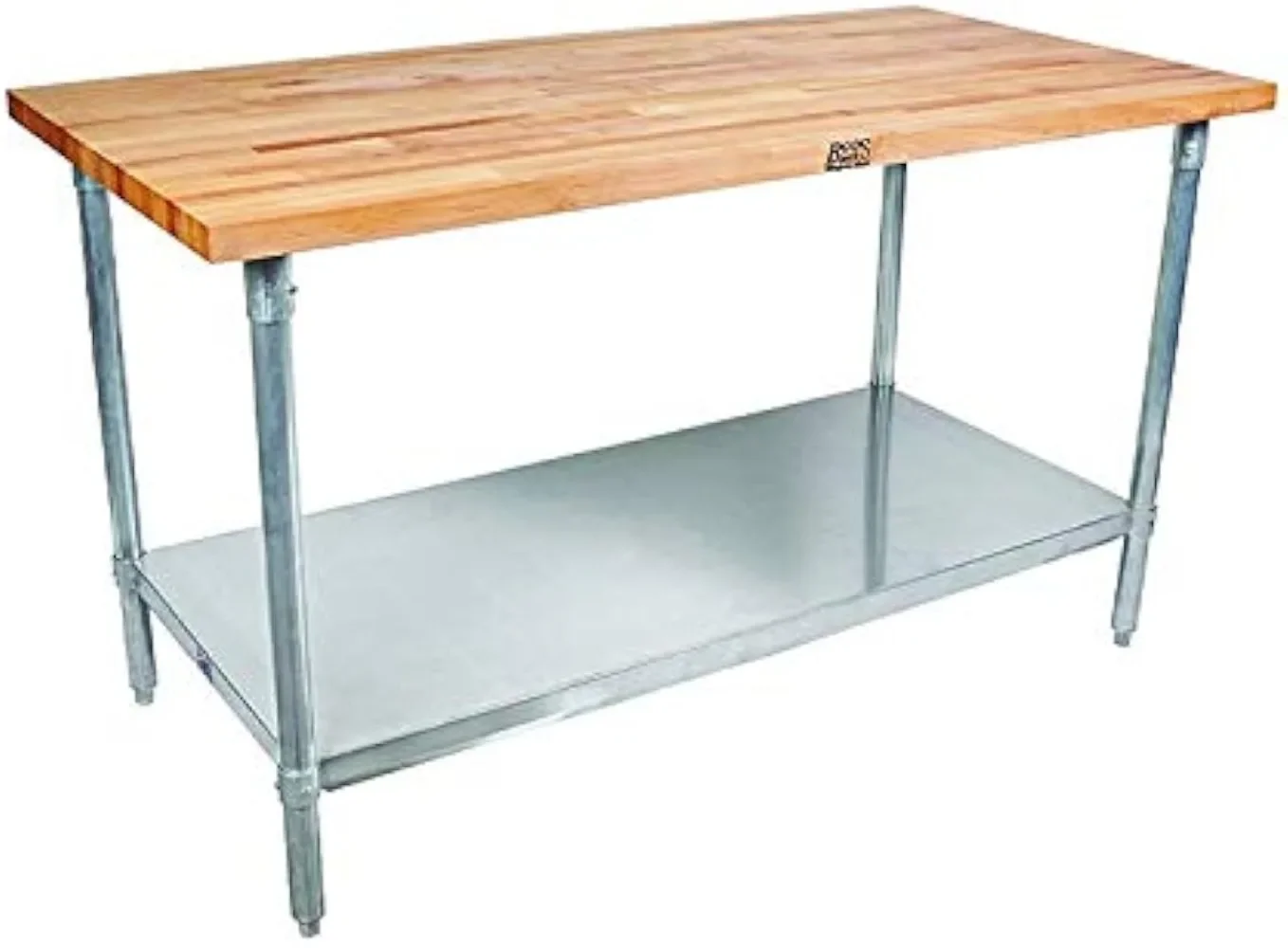 High-Quality Maple Wood Top Work Table with Adjustable Lower Shelf  48 x 30 x 1.5 Inch Galvanized Steel