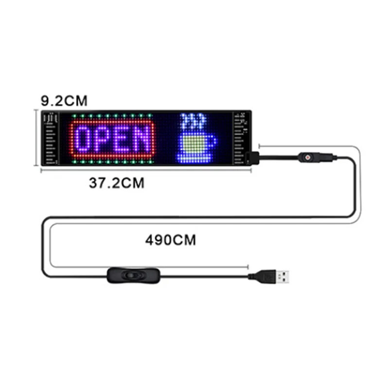B03B-لوحة بكسل LED USB 5V 16X 96 دقة RGB نص التمرير الرسوم المتحركة للإعلان عن السيارة والمنزل 9.2X 37.2Cm