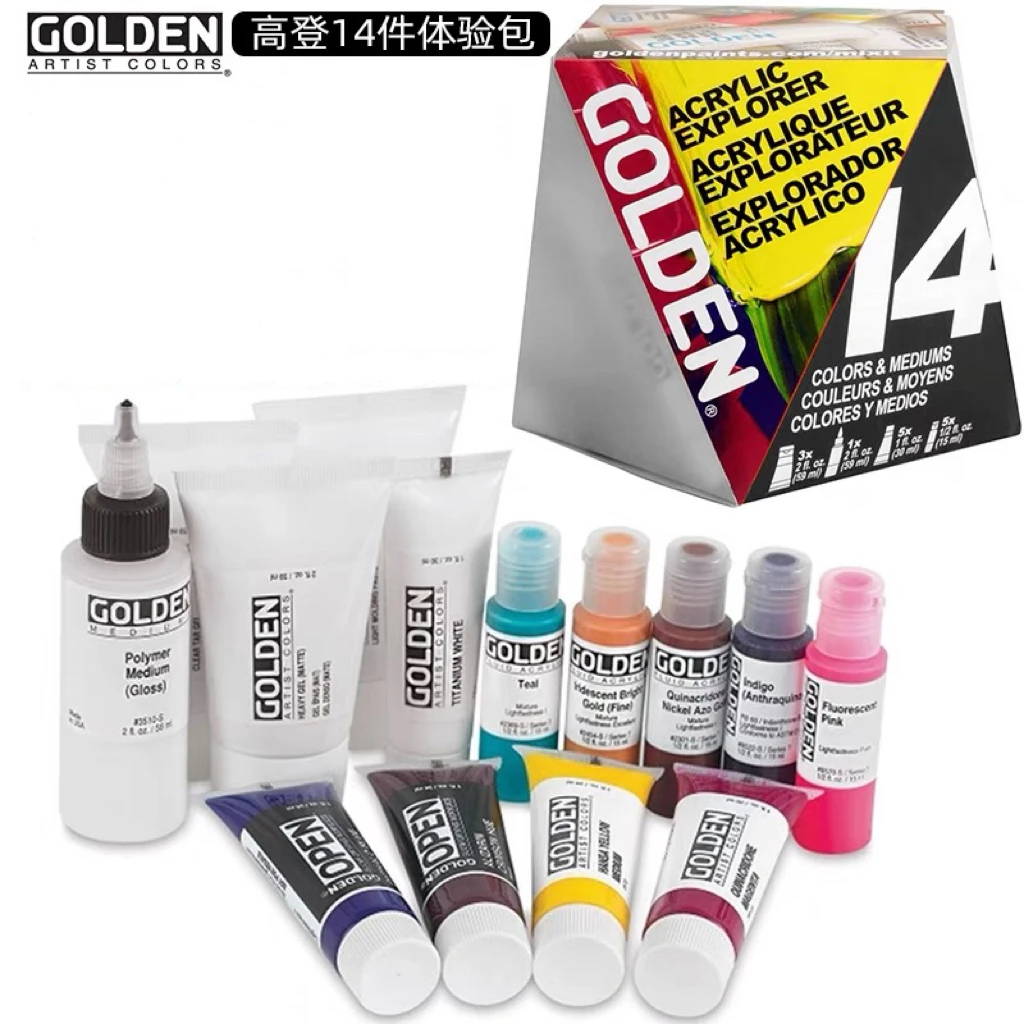 Golden Artist Starter Set 6/14 Acrylic Colors /Textures Gel Mediums & Moulding Pastes