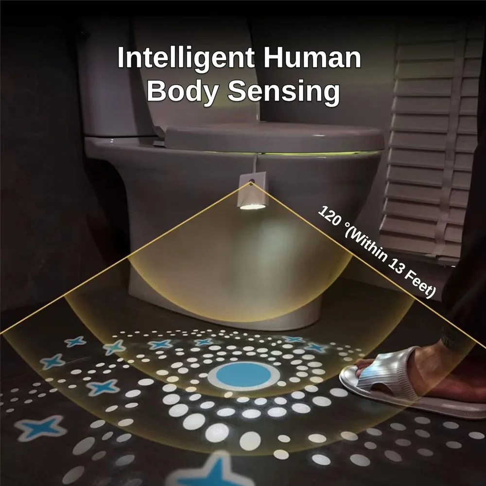 Toilet Night Lights USB Rechargeable 16 Colors Changing LED Inside Toilet Bowl Motion Sensor Activated LED Projection Nightlight