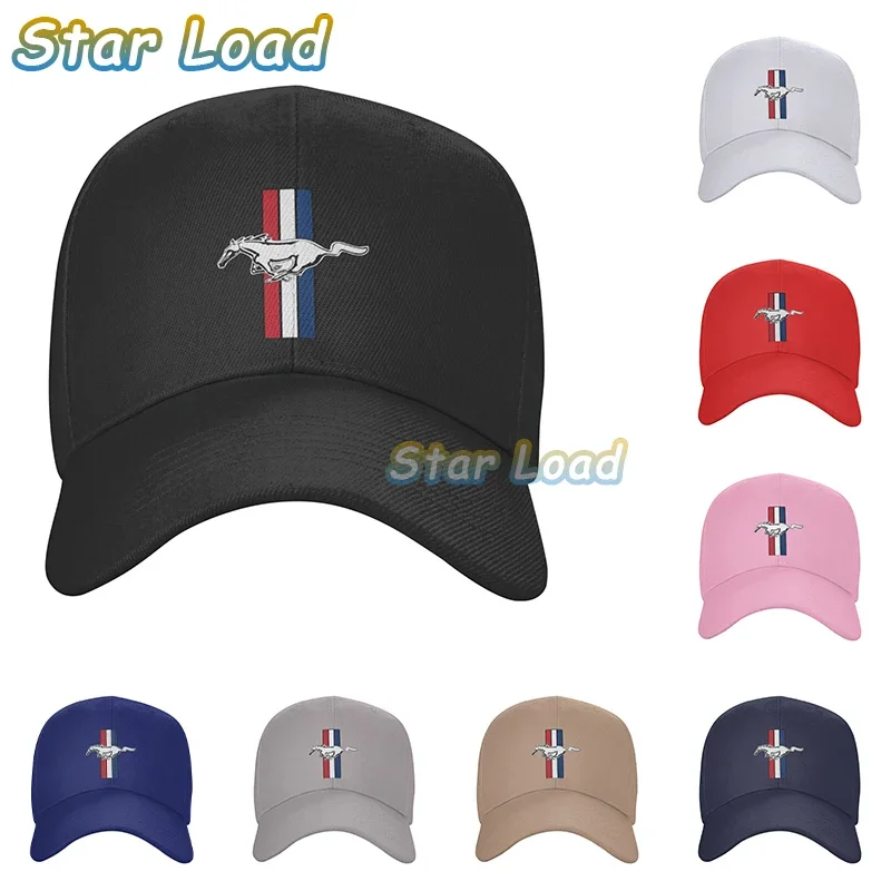 New Arrival Mens Baseball Cap Mustang Car Logo Summer Mens Harajuku Color Block Baseball Cap High Quality Cotton for Unisex