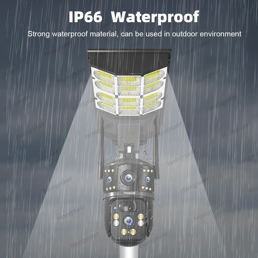 Hongnaer 8MP 4K الشمسية اللاسلكية للرؤية الليلية الذكية واي فاي في الهواء الطلق CCTV عدسة مزدوجة 4G بطاقة Sim الأمن كاميرا ضوء الشارع الشمسية