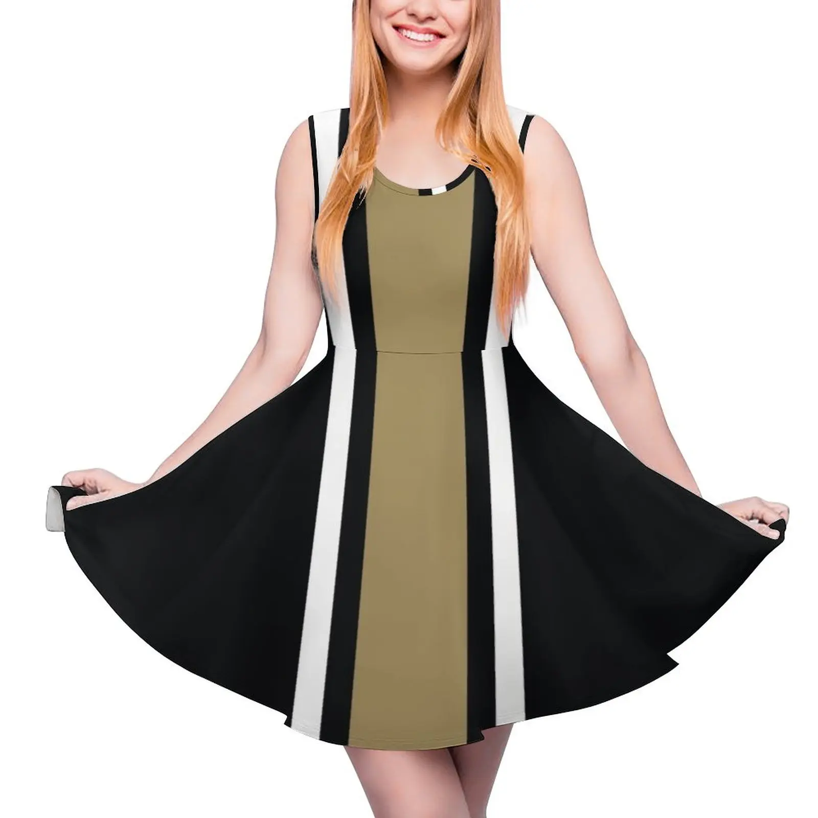 

Black, White, & Gold Vertical Power Stripe Sleeveless Dress summer dress korean women dress for women 2024 summer