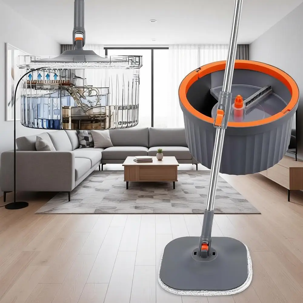 

Mop and Bucket Set with Separate Dirty and Clean Water, 12 Replaceable Mop Pads, Deep-Cleaning for Floors, Tiles, Walls