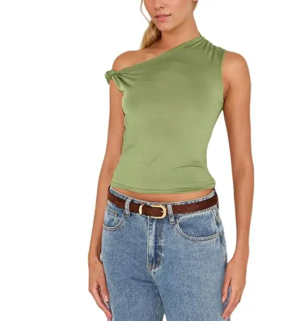 Colete feminino 2026 verão sob medida nova moda elegante cor sólida inclinação pescoço fora do ombro colete curto adequado para uso diário