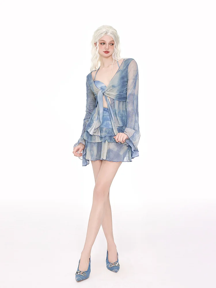 Sexy Bikini Swimsuit Women's Long Sleeve Separate  Suit Beach Thermal Spring Steel Bracket Gathered Cover up Swimwear