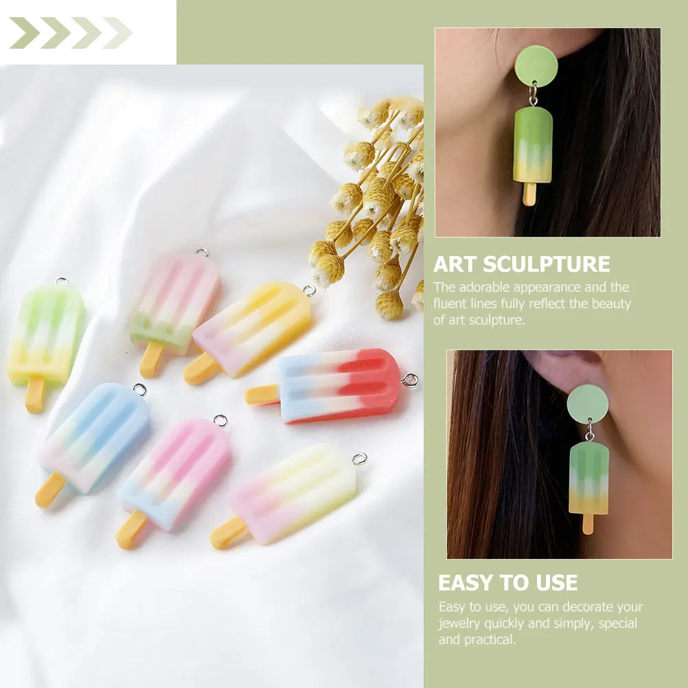 

20 Pcs Ice Cream Stick Charms Popsicle Pendant Ornaments Jewelry Small Colorful Resin