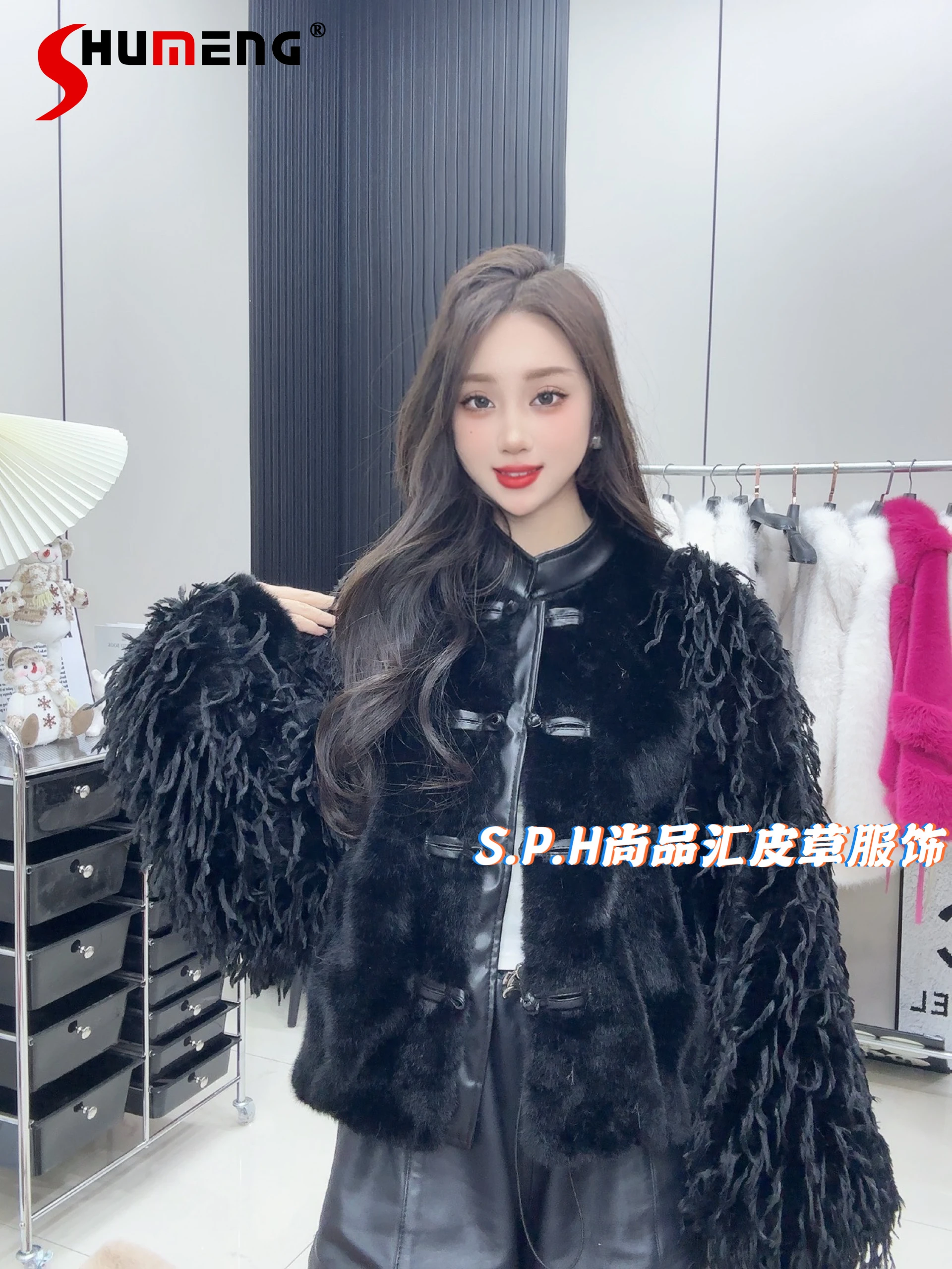 Tassel Short New Women's Winter Fur New Chinese Style European Mink Slimming European Long Sleeve Solid Color Comfort Coats