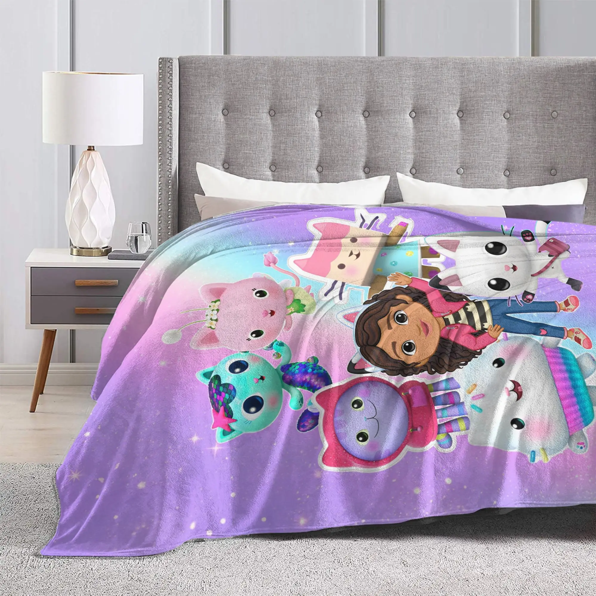 الكرتون لطيف Gabbys دمية البطانيات الصوف الصيف تنفس الدافئة رمي بطانية للفراش في الهواء الطلق أفخم رقيقة لحاف #2