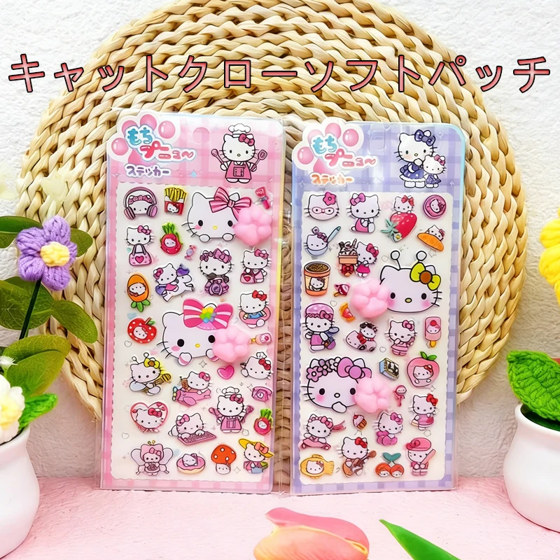 

40 шт. милых забавных наклеек в виде кошачьих лапок Cinnamoroll, My Melody, Kuromi, 3D-рельефные стикеры, кавайные наклейки-антистресс, мягкие игрушки-декали, подарок