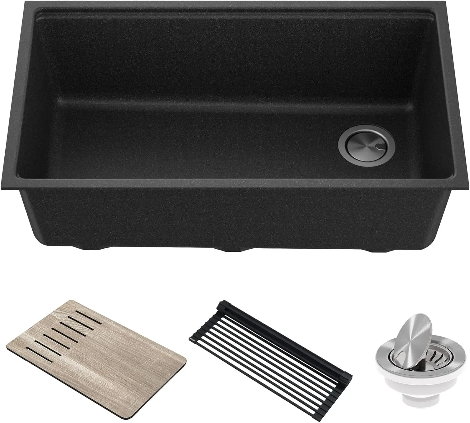 Workstation 32 inch Undermount Granite Composite Single Bowl Kitchen Sink in Metallic Black with Accessories, KGUW2-33MBL