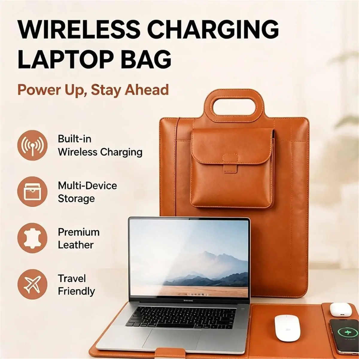 Wireless Charging Laptop Backpack with Built-in Power Bank, Water-Resistant for Work, School & Business Trips Black
