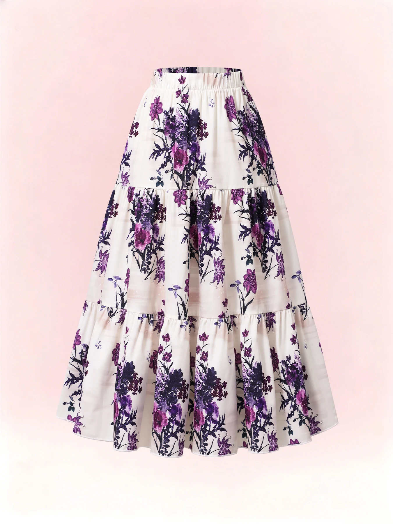 Vacation style purple flower print half-length skirt for 4-7 year old girls to wear when going out.