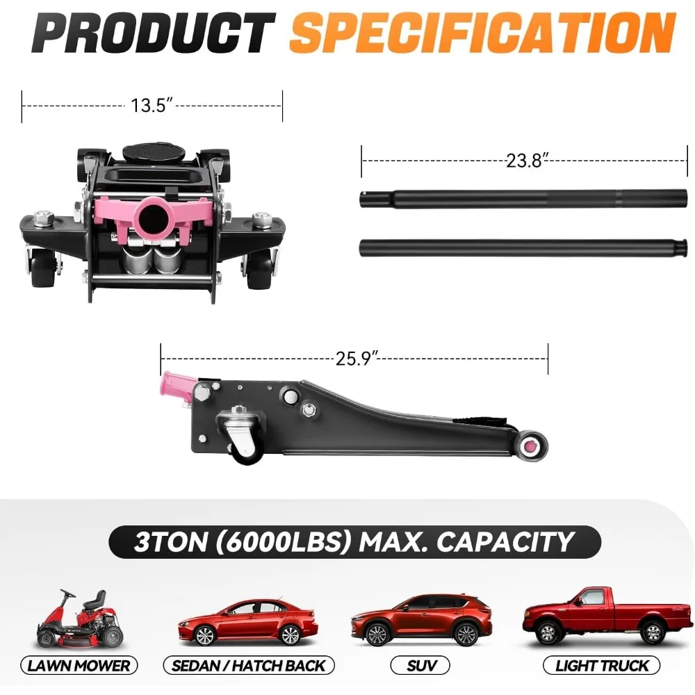 헤비 듀티 3톤 저프로파일 유압 자동차 리프트 잭 듀얼 피스톤으로 빠른 리프팅 및 레이싱 성능