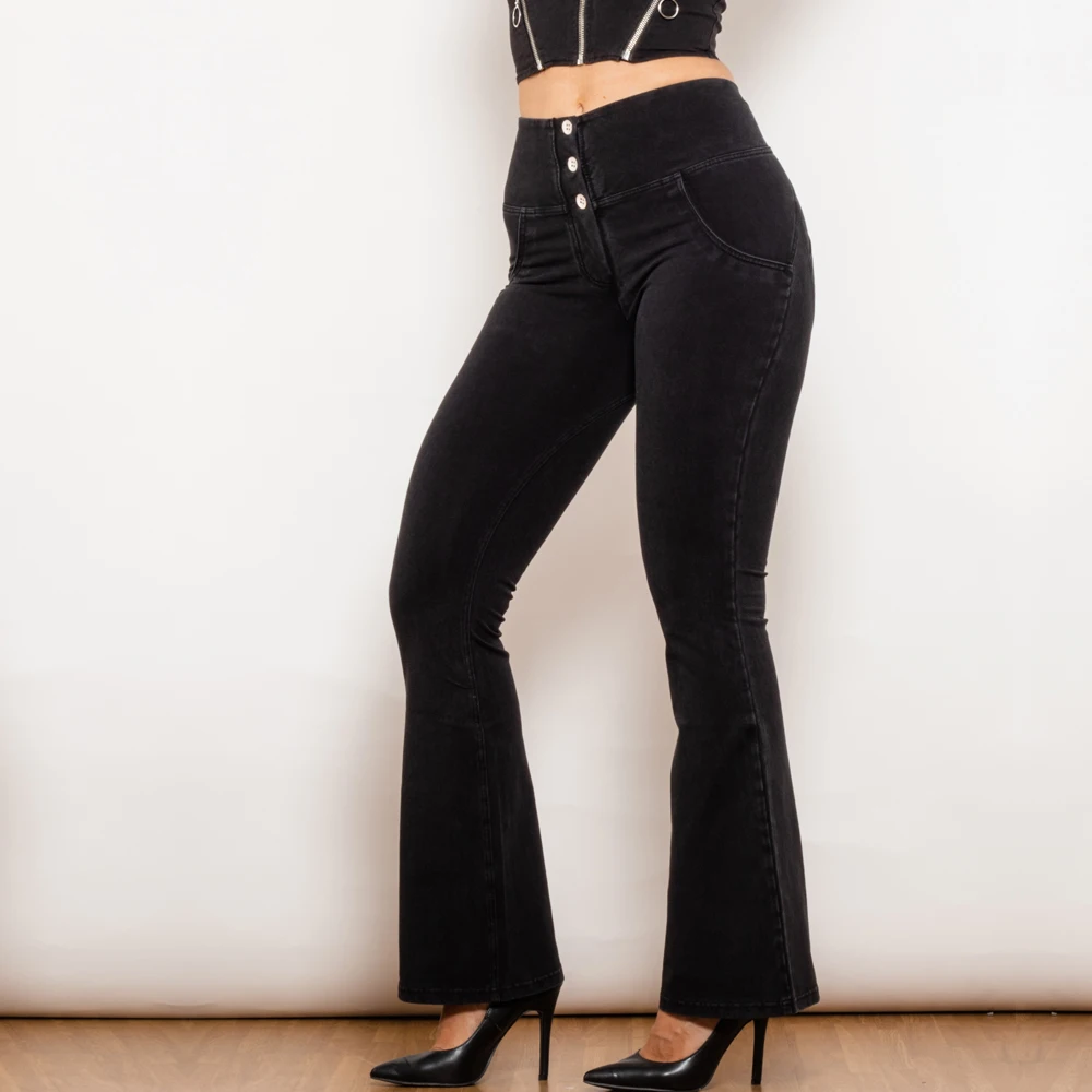 

Shascullfites Melody Black Flared Jeans Button Up Jeans High Waist Jeans Shaping Jeans Bum Lift Jeans Jeggings