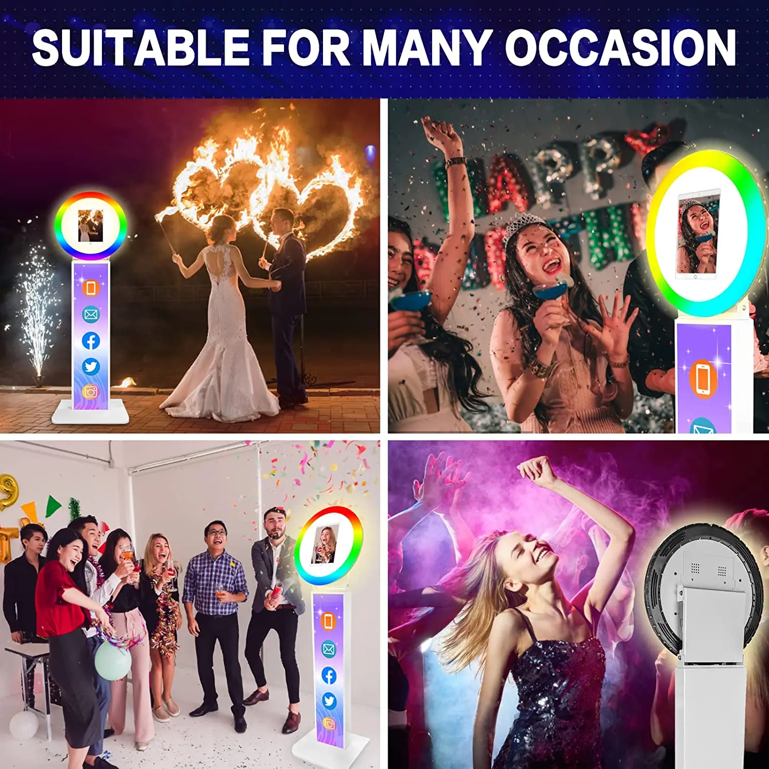 iPad Photo Booth Selfie Machine Shell Adjustable Stand Photobooth Customized LOGO With LED Ring Light For Wedding Partys Events