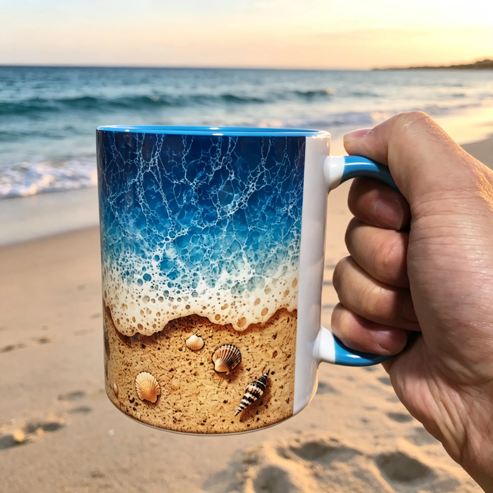 Ocean Beach Seashell Print Mug Summer Seaside Shell Pattern Coffee Cup Birthday Holiday Gift for Friends