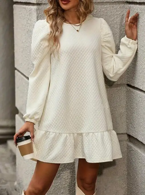 Womens Dresses 2025 Spring Autumn New Solid Color Round Neck Long Sleeved Casual Fashion Vacation Loose Fit Mini Dress