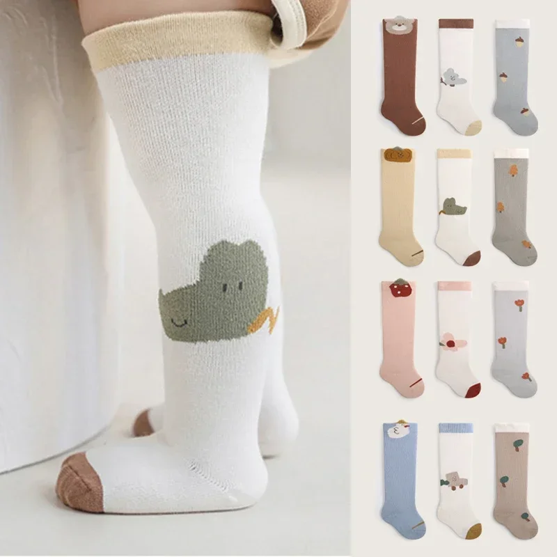 3Pairs Children Leg Warm Knee High Long Cotton Stockings Autumn Newborn Baby Korean Style Cotton Home Socks for Boys Girls