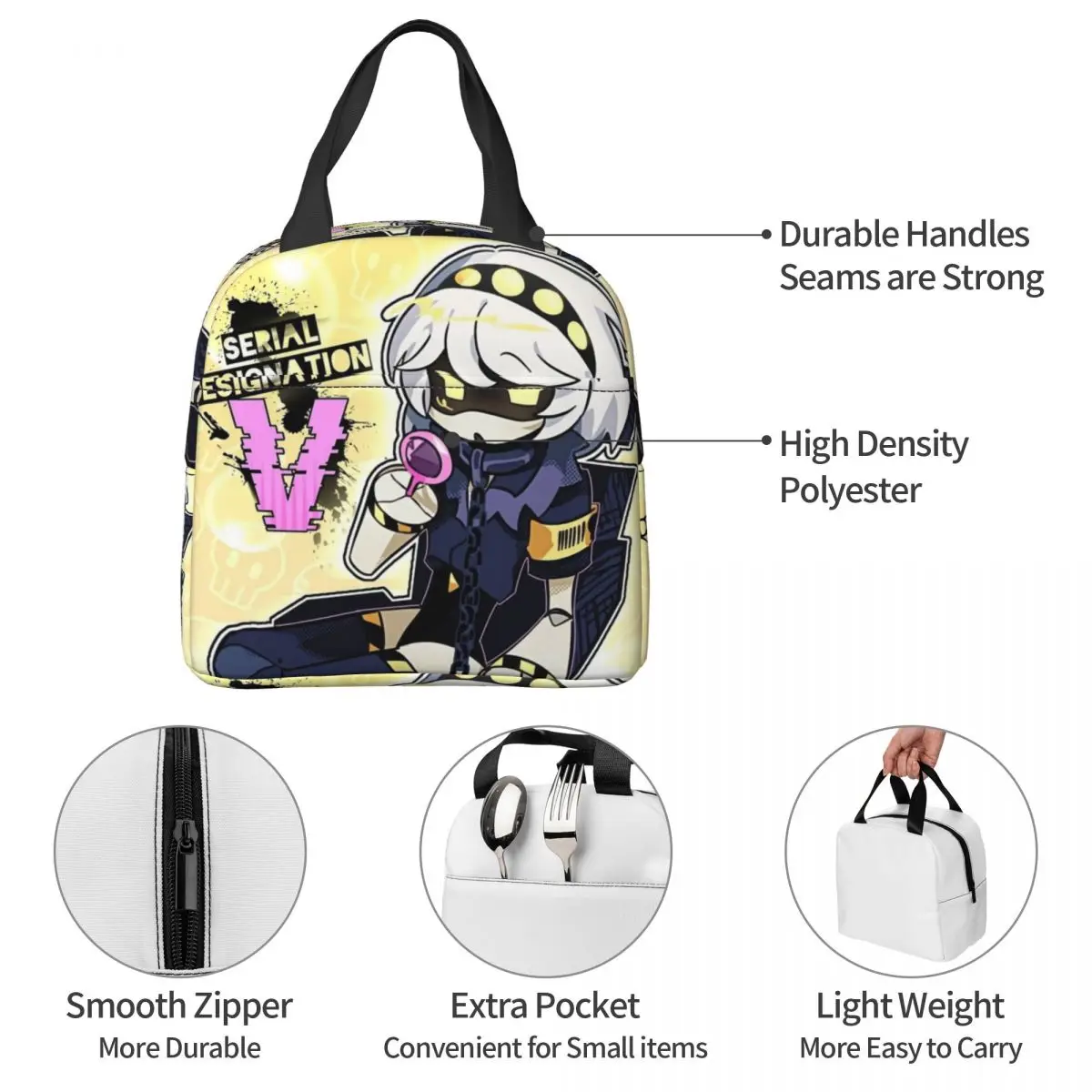 Anime Murder Drones V Borse per il pranzo isolate Borsa termica Contenitore per pasti Cartone animato Borsa per il pranzo ad alta capacità Borsa per alimenti College