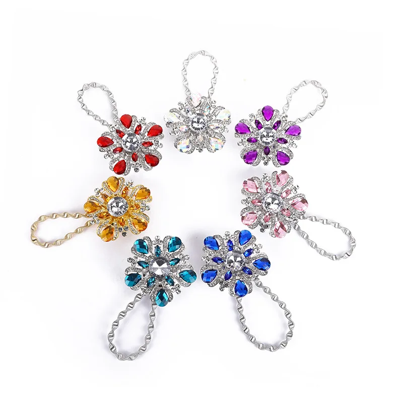 Diamond Curtain Clip Curtain Holders Tieback Hanging Crystal Flower Curtain Buckle Tensile Spring Curtain Accessories Home Decor