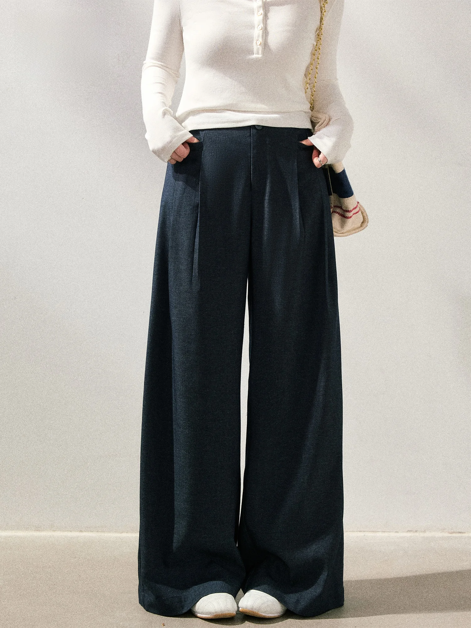 

High Waist Wide Leg Jeans plus Size Women's Fashion Korean Style Pleated Slimming Dark Blue Denim Trousers for plus Size Ladies