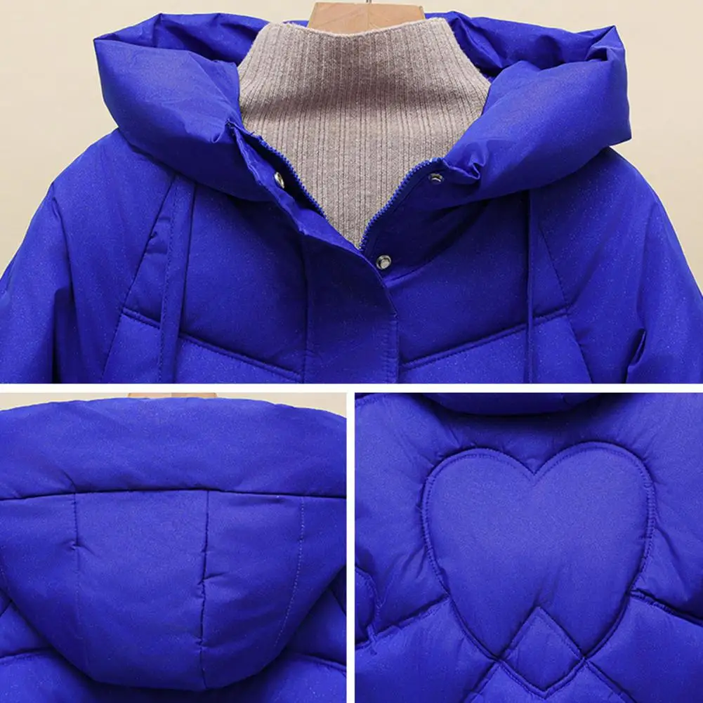 Manteau en duvet coupe-vent mi-long pour femme, poches à capuche, fermeture à cordon de proximité, vêtements d'extérieur pour la météo, épaissi pour la chaleur, hiver