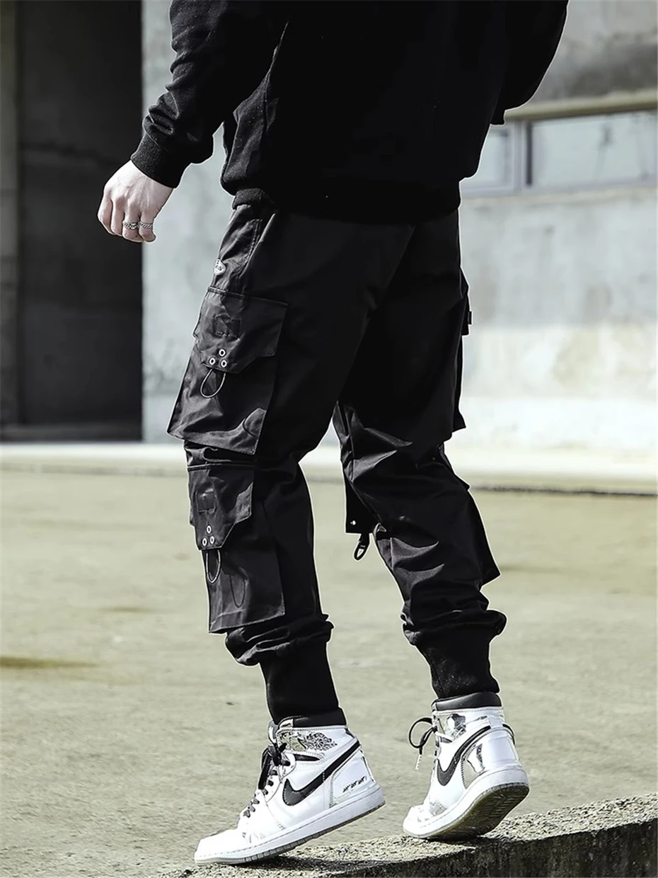 Tactical Black Joggers Pants Mens Streetwear Hip Hop Punk Casual Trousers Men Multiple Pockets Baggy Cargo Ankle Length Pant