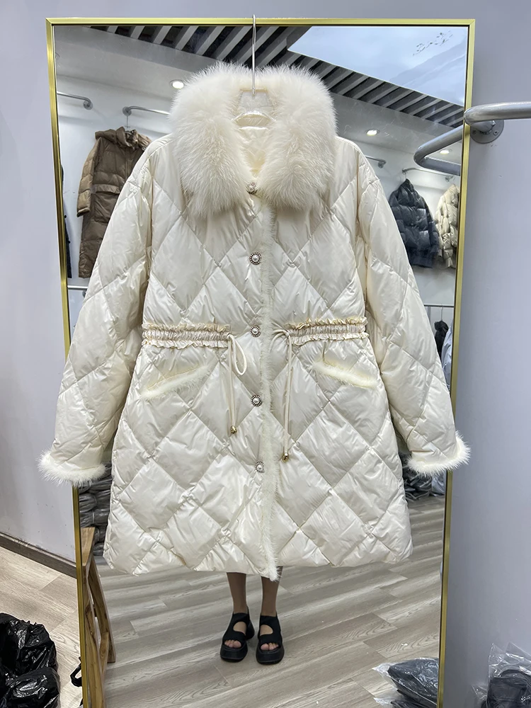 2023 New Female Loose White Duck Down Jackets Ladies  Real Fox Winter Women Winter New Down Coats Thick Warm Long Overcoats