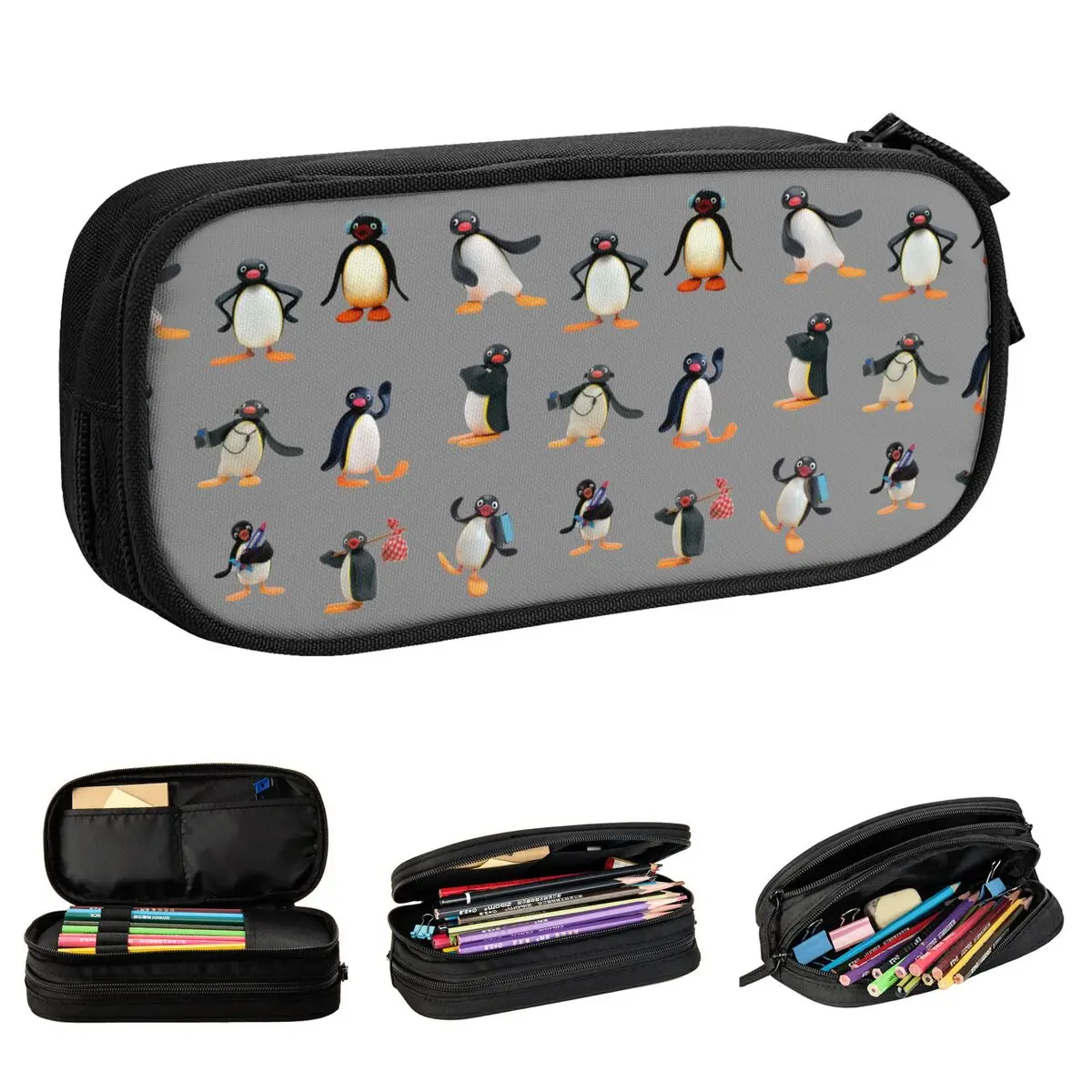 

Pingu Mood Pencil Case Fashion Pen Pencil Bags Kids Big Capacity Students School Zipper Pencilcases