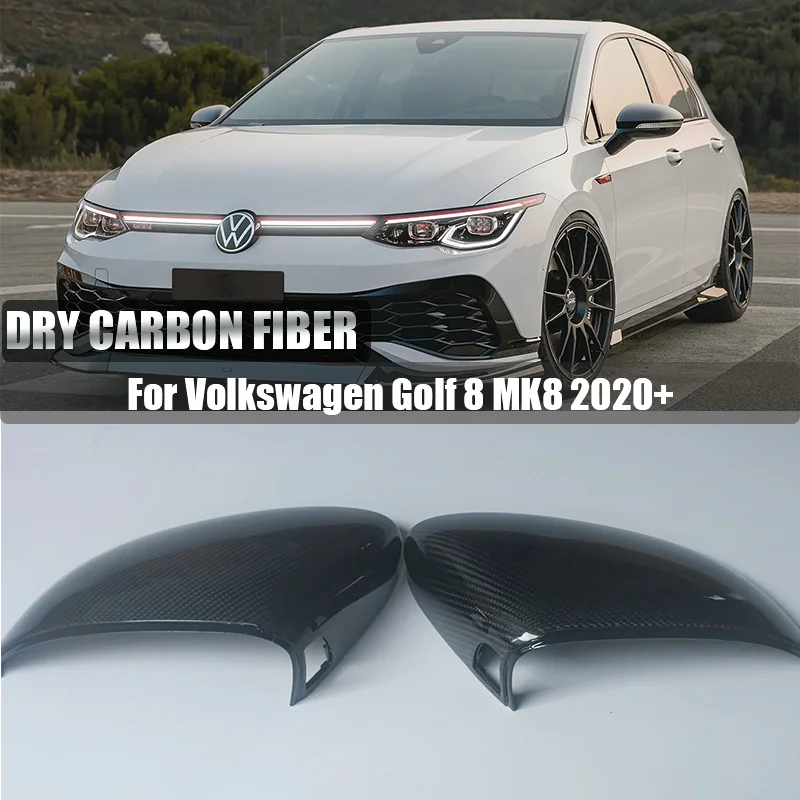 Real Dry Carbon Fiber Mirror Cover Caps Replacement For VW Golf 8 MK8 R-Line GTI OEM Style RearView Side Wing Housing Shell