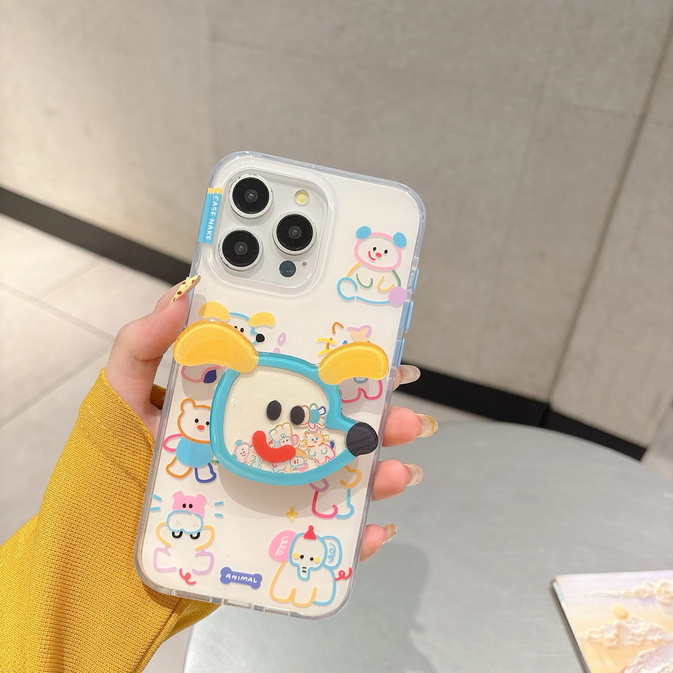 

Colored Lines Cartoon Little Animals Cute Dog Head Bracket Original Phone Case For iPhone 14 15 16 Pro Max Anti Drop Case