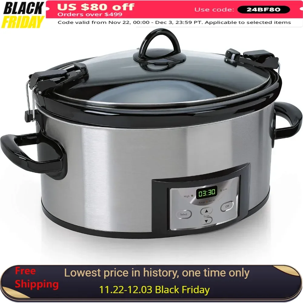 

6 Quart Slow Cooker, Programmable Slow Cooker with Digital Timer, Stainless Steel Slow Cookers