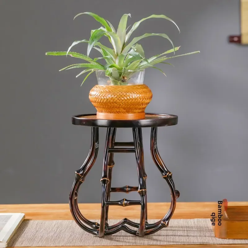 Hand Woven Bamboo Flower Stand Small Layered Platform Vertical Display Rack New Chinese Style Guizhou Craft Home Decor Shelf