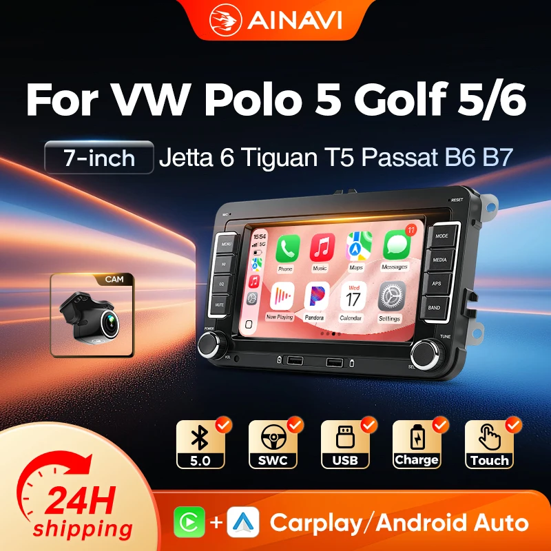 AINAVI 7-calowe radio samochodowe 2 Din z bezprzewodowym Carplay dla VW Passat B6 B7 CC Golf 6 T5 Polo 5…