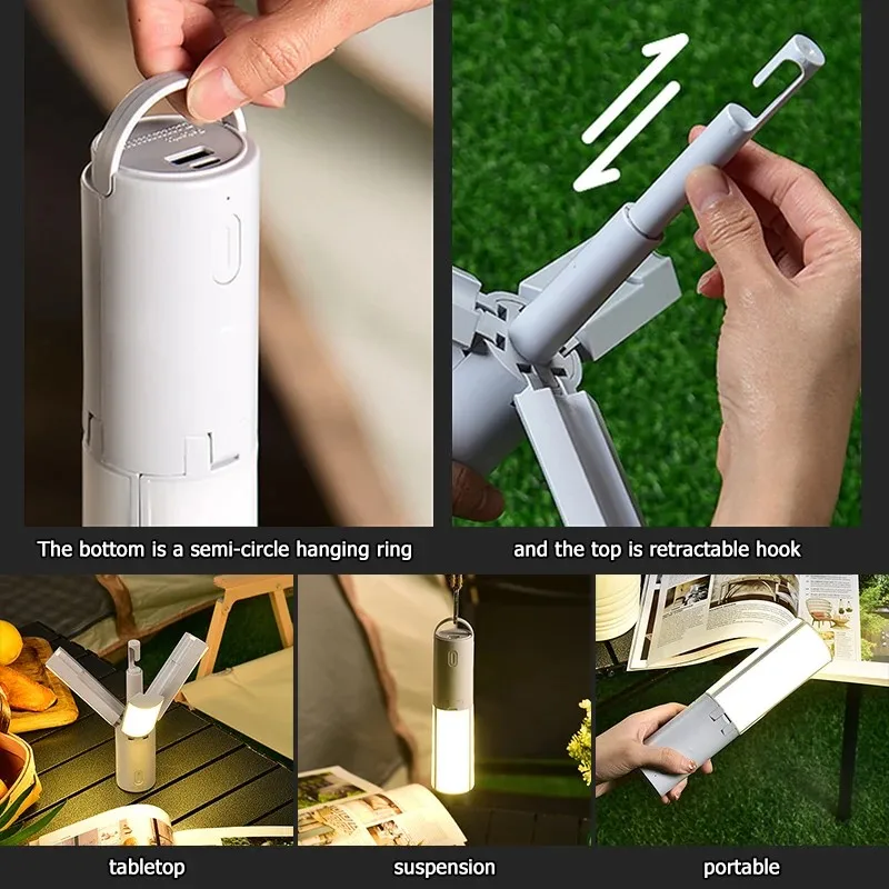 Portátil recarregável LED Folding Camping Lamp, luzes de emergência ao ar livre, lanterna pendurada mão, lanterna de alta capacidade