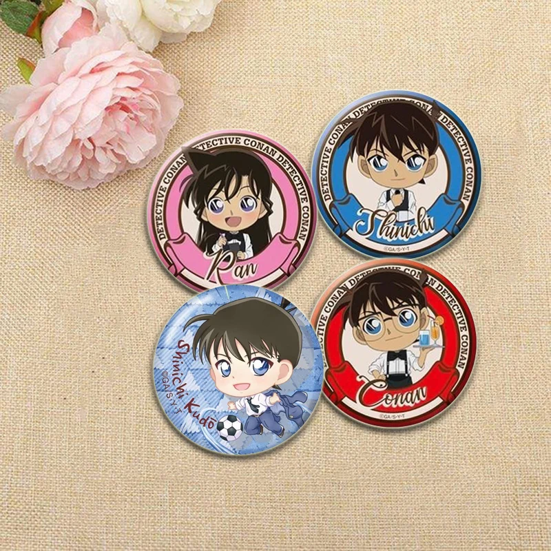 بروش المخبر كونان للأطفال أو الأصدقاء ، دبوس كرتون دائري ، مجوهرات شارة ، هدية للأصدقاء ، كودو شينيتشي ، هايبارا آي شيري ، مانغا ركض