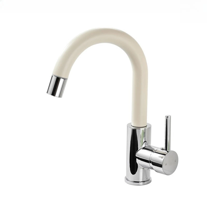 Kitchen bar counter island, white cream-style pull-out faucet, bathroom cabinet, basin, sink, rotatable hot and cold faucet