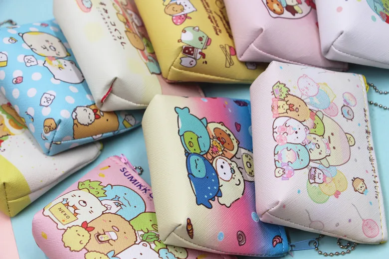 Random 3PCS Hello Kitty Purse Creative PU Coin Purse Sumikkogurashi Keychains Case Coin Pack Mini Kids Bag Small Cute Wallet