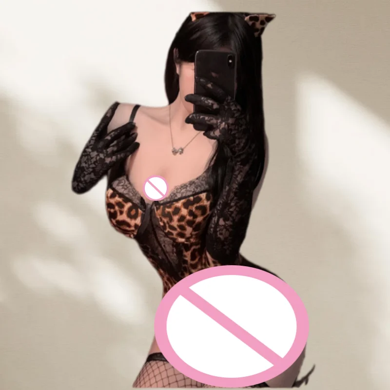 New Uniform Backless Wild European and American Style Sexy Hot Girl Seduces Leopard Print Lace Jumpsuit Hot Seductive Lingerie view 3