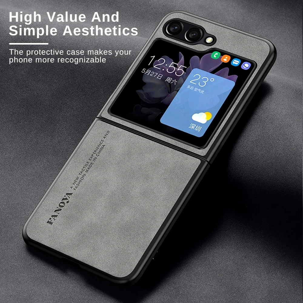 Luxury Sheepskin Leather TPU Camera Protect Case for Samsung Galaxy Z Flip 6 5 4 3 5G Skin Feel Sheepskin Phone Flip Soft Cover