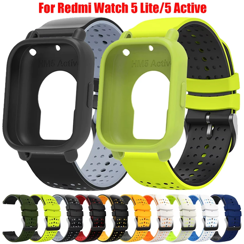 Sport-Silikonarmband + weiche Hülle für Redmi Watch 5 Active, atmungsaktives Armband Correa mit Displayschutz für Redmi Watch 5 Lite