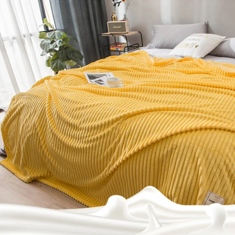 1PC Checked Milk Velvet Bed Blanket Children Adults Warm Winter Solid Color Durable Sofa Comfortable Soft Coral Velvet Quilt