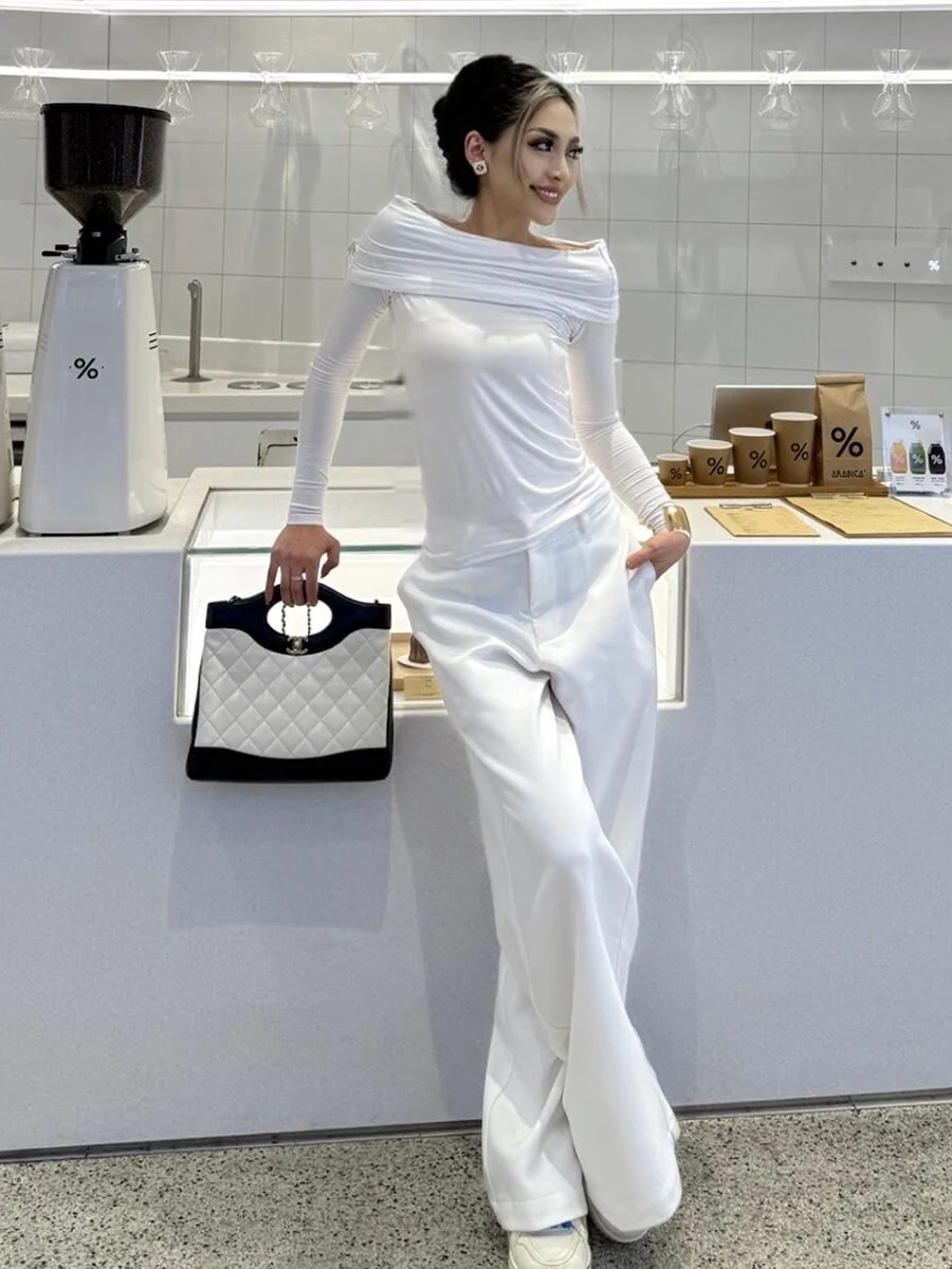 REDDACHiC Tall Girl High Waist Suit Trousers White Plain Draped Straight Wide Leg Dress Pants Women Office Work Casual Clothes