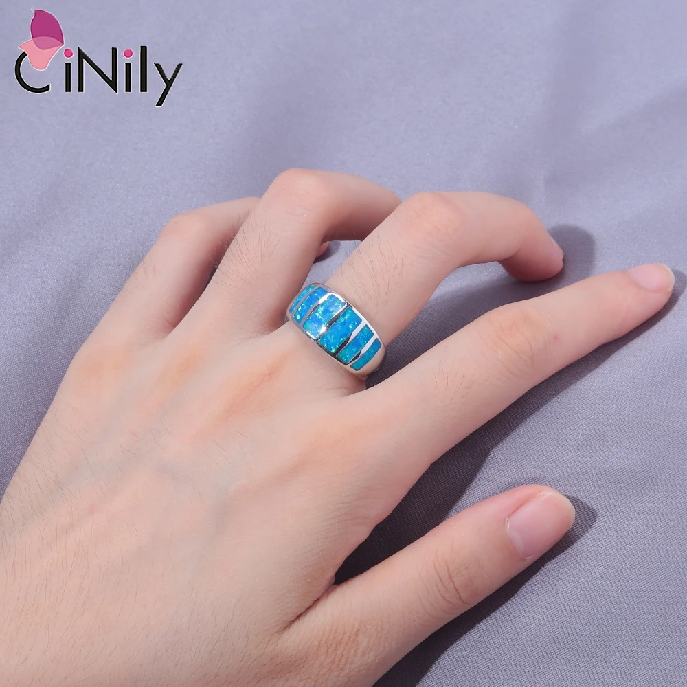 CiNily Created Blue Fire Opal Rings Silver Plated Party Wedding for Women Fashion Jewelry Christmas Female Couple Ring Size 6-9