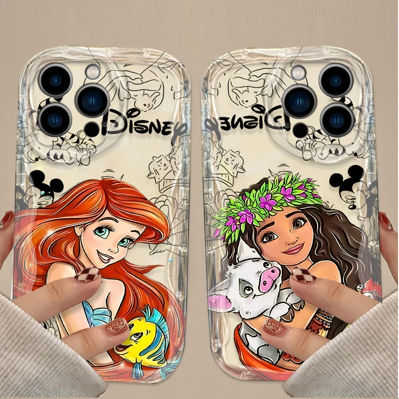 Disney Princess Clear 3D Wave Case For iPhone 16 15 14 13 12 11 Pro Max X XR XS 8 7 Plus SE 2020 Soft Silicone Shockproof Cover