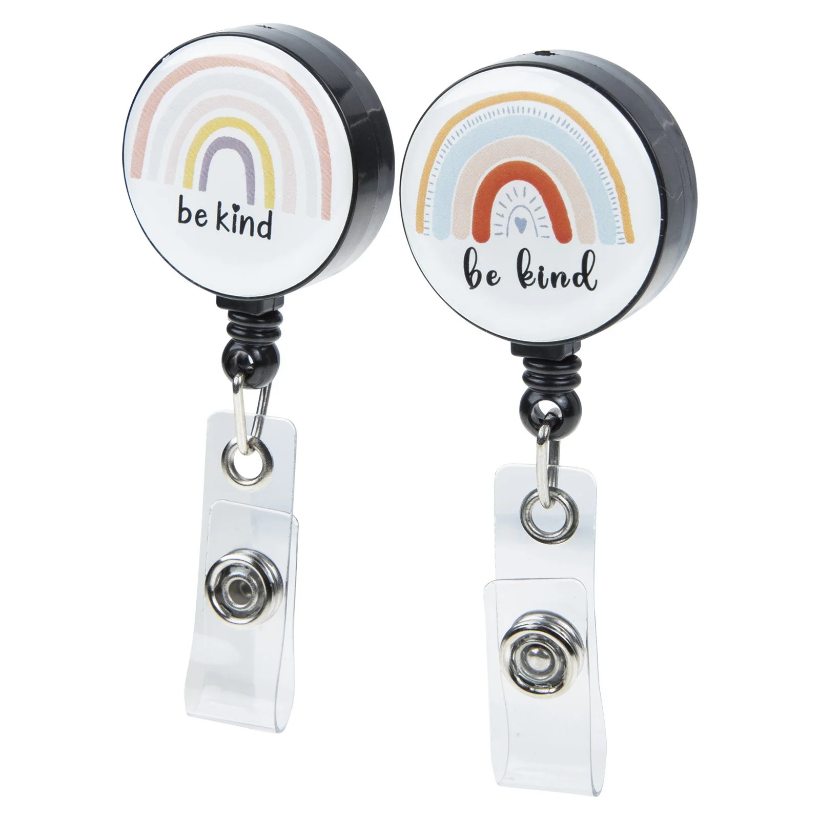 

2Pcs Rainbow Epoxy Sticker Badge Reel Retractable Id Holder Lightweight Compact Clip for Hospital Workers Teachers Business