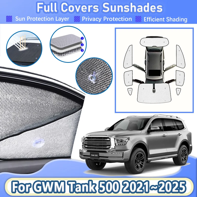 

For GWM Tank 500 P03 2021~2025 2023 2024 Car Sunshade Sun Full Visor Curtain Windshield Shade Protection Cover Auto Accessories