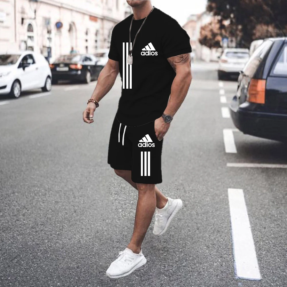 

Summer Sets Men's T-shirt + Shorts Suit Brand Short Sleeve Set Printed Cotton Tshirts Jogging Sweatpants Male Sportswear