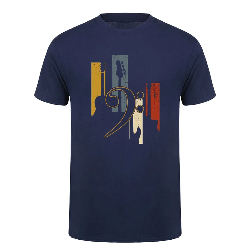 Vintage Bass Clef T Shirt Bass Guitar Player Musician Retro Musical Graphic Cotton Short Sleeve Tee DA-329
